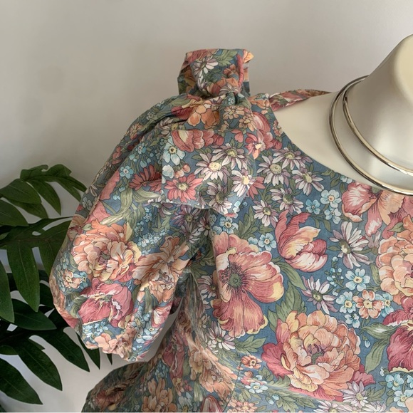 v i n t a g e :: Fairycore Babydoll Puff Sleeve Bow Whimsy Floral Mini Dress - Picture 8 of 13